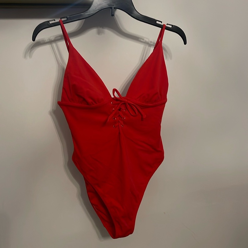 L.A. HEARTS By PACSUN Women’s Size XS Red One Piece Swimsuit Lace Up Front